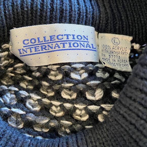 Vintage Oversized Leather Shoulder Patch Patterned Sweater - Women's Size L - Picture 4 of 5